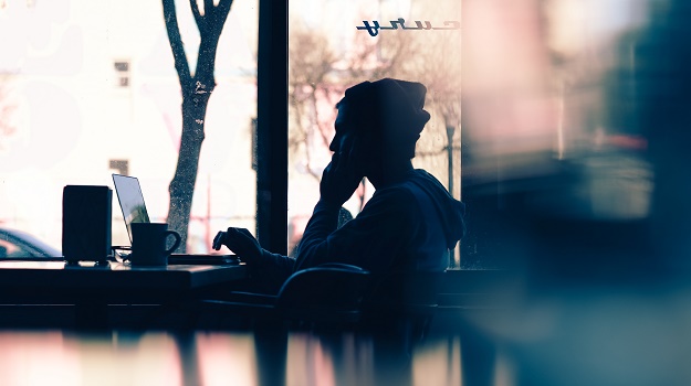 Laptop in a Cafe