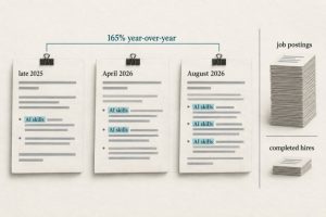 Dated job-posting records show AI-skill mentions accelerating from late 2025 through August 2026.