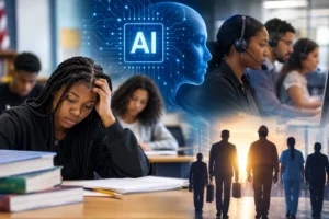 Artificial intelligence transforms the workplace and reshapes education. (AI-illustrated image)